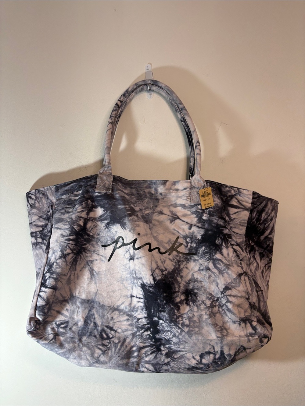 NWT Large / XL Tie Dye Canvas Zip Close Tote Bag Travel Overnight VS Pink New